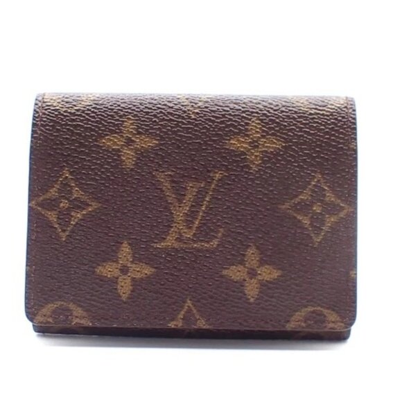 LOUIS VUITTON LV Logo Card Holder Case Monogram Leather Brown M62920 68AA163